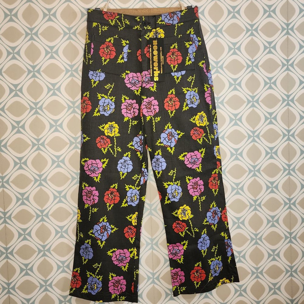 *NWT* Nooworks Roses Wide Leg, High Waist Trousers, sz Lg